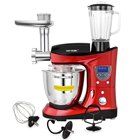 CHEFTRONIC 4 In 1 Upgraded Stand Mixer SM-1088, 1000W Kitchen Mixer 6.2QT Precise Heat Stainless Mixing Bowl with Meat Grinder Blender for Xmas, Wedding, Thanksgiving, Birthday