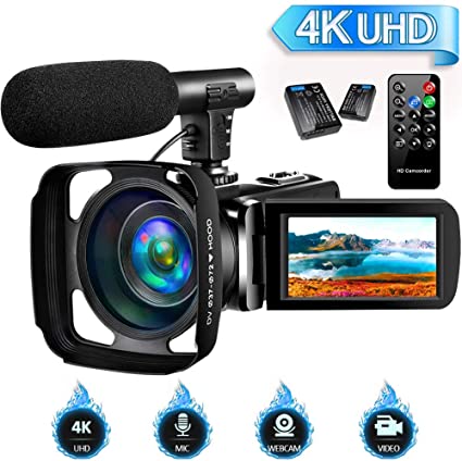 4K Camcorder Video Camera for YouTube, Vlogging Camera with Microphone Ultra HD 30MP 16X Digital Zoom 270 Degrees Rotatable Touch Screen Video Camcorders Support Remote Control