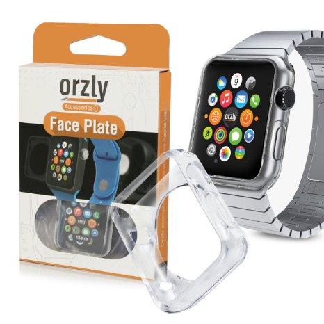 Orzly® - FlexiCase FacePlate for APPLE WATCH (42mm) - Protective Flexible Silicon Gel Case in 100% TRANSPARENT - Retail Packed & Designed by Orzly® specifically for use with the APPLE WATCH (For 42mm Version of All 2015 Models - BASIC / SPORT / EDITION)