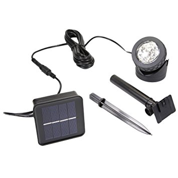 Exlight Solar Powered Ground Light, 6 White LEDs, Easy to Install, for the Garden, the Pathway or Stairway, Color Black