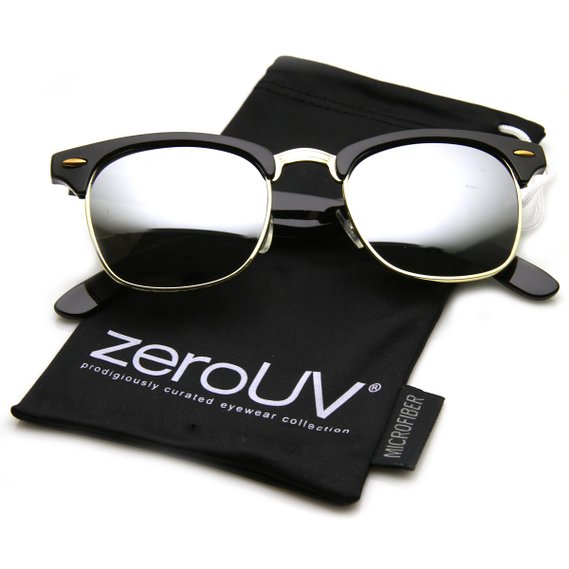 zeroUV - Premium Half Frame Horn Rimmed Sunglasses with Metal Rivets