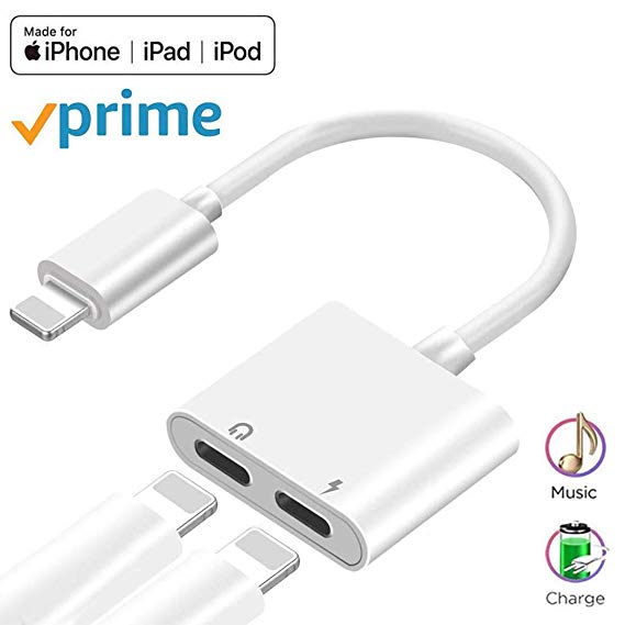 Headphone Adapter for iPhone Adaptor 7/7Plus/8/8Plus/X/XR/XS Car Charger Cables [Audio Charge Call Volume Control] Charger Cables & Audio Connector Dongle Adaptor Support for iOS 12 or up