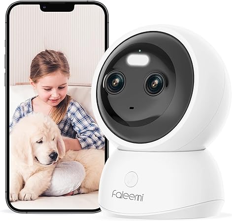 Dual-Band/Lens WiFi Security Camera, 360° PTZ 2K Indoor Nanny Cams with Phone App, 2-Way Audio, Motion Tracking, Night Vision, for Pet/Dog/Baby Monitor/Elder/Home Security, Local Storage