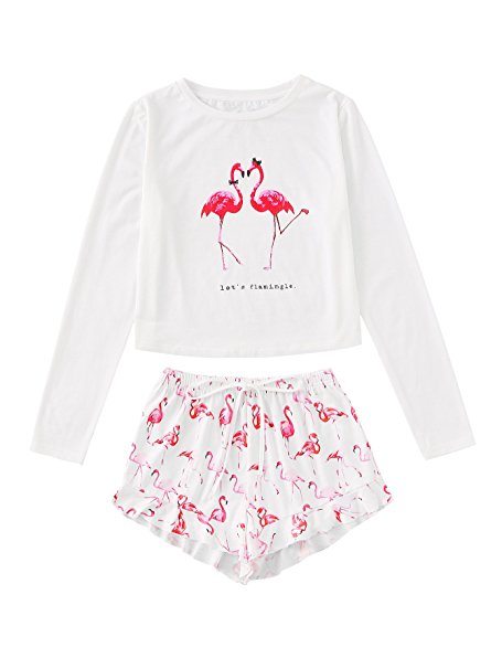 DIDK Cartoon Long Sleeve Top and Shorts Pajama Set