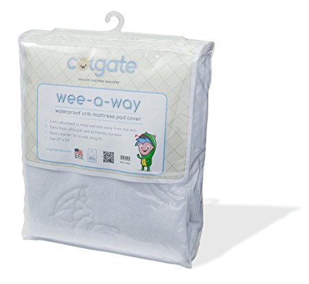 Colgate Wee-A-Way - Waterproof Crib Mattress Pad Cover, Extra Soft & Absorbant, Machine-Washable, Fitted with Elastic, White