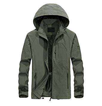 VICALLED Men's Military Lightweight Waterproof Softshell Jacket Solid Color Casual Outdoor Hooded Coat