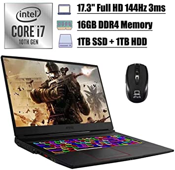 2021 Flagship MSI GE75 Raider 17 Gaming Laptop 17.3" FHD IPS 144Hz 10th Gen Intel Hexa-Core i7-10750H 16GB DDR4 1TB SSD 1TB HDD GeForce RTX 2070 8GB RGB Backlit Webcam Win 10   iCarp Wireless Mouse