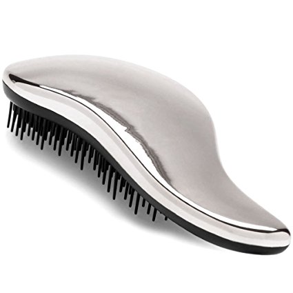 #1 BEST Detangling Brush - Detangler Hairbrush for Wet, Dry, Fine, Thick & Kids Hairbrush. No More Tangle! 100% Lifetime 'Happiness' Guarantee! Silver