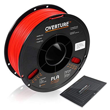 OVERTURE PLA Filament 1.75mm with 3D Build Surface 200mm × 200mm 3D Printer Consumables, 1kg Spool (2.2lbs), Dimensional Accuracy  /- 0.05 mm, Fit Most FDM Printer (Red)