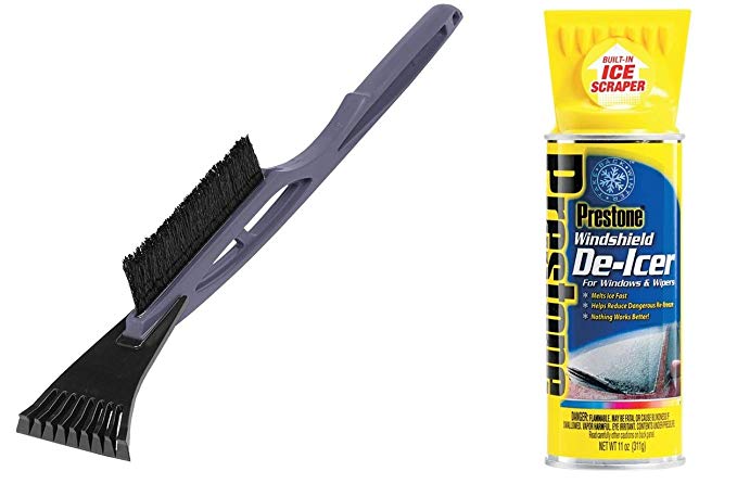 Hopkins Subzero Deluxe Snow Brush with Scraper - Bundled with Prestone High Performance Water Based Windshield De-icer (11 oz Can)