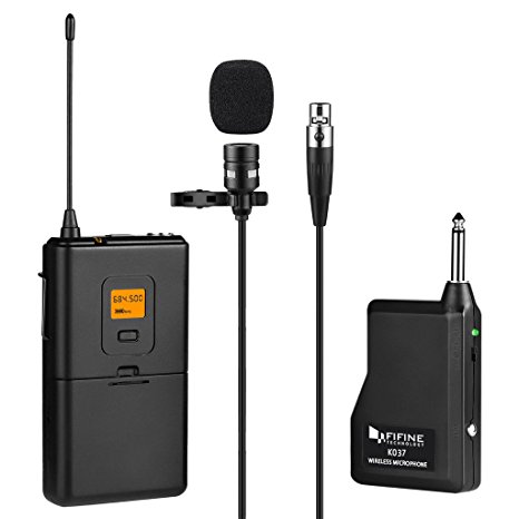 Fifine 20-Channel UHF Wireless Lavalier Lapel Microphone System with Bodypack Transmitter, Mini XLR Female Lapel Mic and Portable Receiver, 1/4 Inch Output. Perfect for Live Performance. (K037)