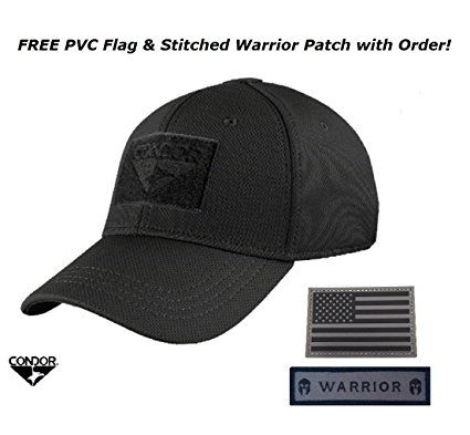 Condor Flex Tactical Cap (Black, S/M)   FREE PVC Velcro Flag Patch