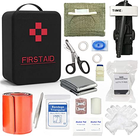 SHBC Emergency Survival Trauma Kit with CAT Tourniquet, Israeli Bandage, Tourniquet 36 Inch Splint and Other Emergency Medical Supplies for First Aid Responses Like Gun Shots, Severe Bleeding
