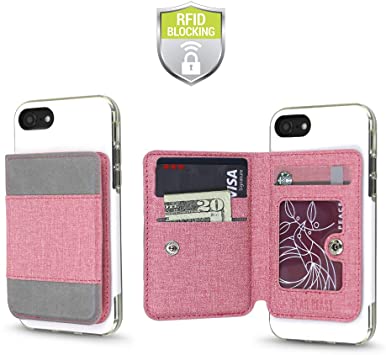 Cell Phone Wallet for Back of Phone, Stick On Wallet Credit Card ID Holder with RFID Protection Compatible with iPhone, Galaxy & Most Smartphones and Cases