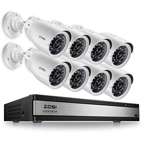 ZOSI 720p 16 Channel Security Camera System,720p HD-TVI CCTV DVR Recorder and 8PCS 1280TVL Outdoor Cameras Surveillance with Infrared and Night Vision (No Hard Drive Included)