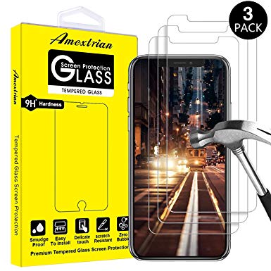 iPhone X/Xs Screen Protector, Amextrian [3-Pack ] [Tempered] Case Friendly,Easy Application [Bubble Free] Anti-Scratch Screen Protector for iPhone X/Xs [Clear]