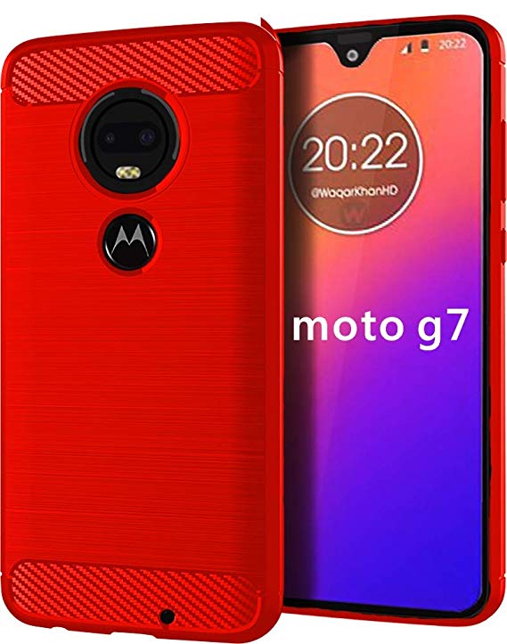 Moto G7 Case, Yiakeng Shockproof Protection Soft Glitter Silicone Slim Full Cover Phone Cases for Motorola Moto G7/Moto G7 Plus 6.2" (Red)