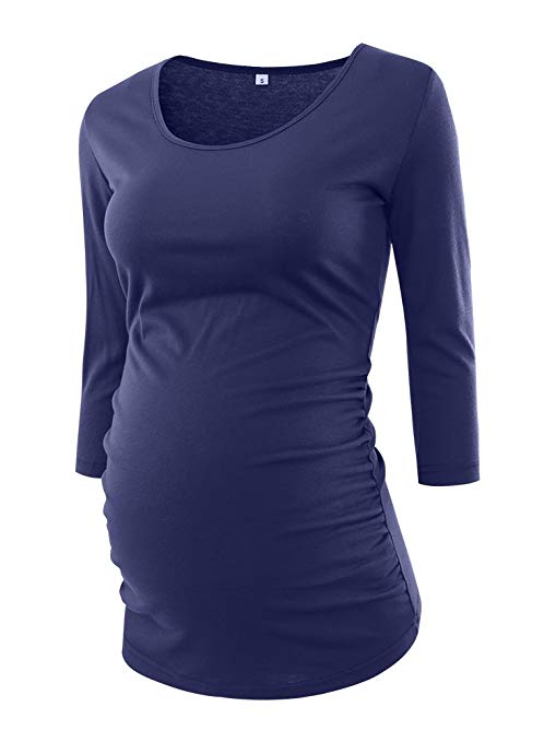 BBHoping Women's Side Ruched 3/4 Sleeve Maternity Scoopneck T Shirt Top Pregnancy Clothes