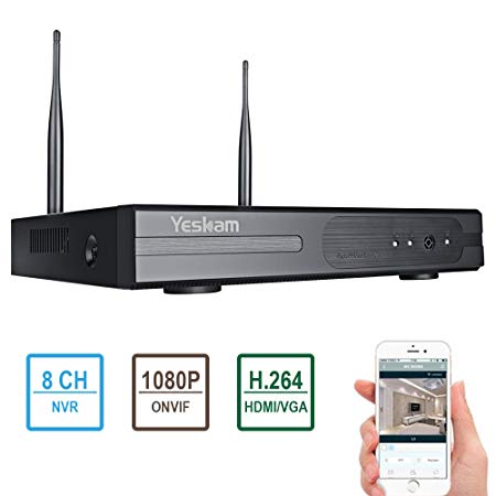 YESKAMO 8 Channel 1080P Full HD Network Video Recorder Support Max. 8Pcs 2.0 Megapixel Wireless Bullet Security IP Camera Built in Router Support Up To 4TB HDD (Not Included)