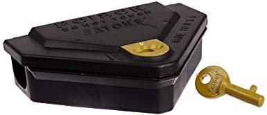 JT Eaton 907 Gold Key Mouse Depot Plastic Heavy Duty Tamper Resistant Mini Bait Station with Solid Lid, 3-11/16" Length x 5-1/4" Width x 1-7/16" Height (Case of 12)