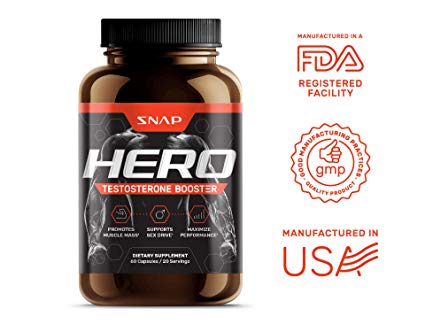 Testosterone Booster Hero by Snap Supplements - Powerful Stamina, Strength, Energy & Endurance Supplement - Supports Healthy Test Training & Natural T Levels - 21 Capsules…