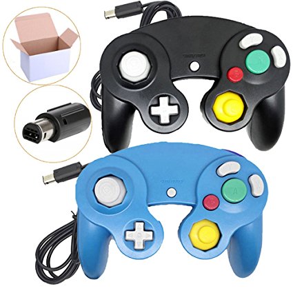 Poulep  2 Packs Classic NGC Wired Controllers for Wii Gamecube (Black1 and Blue1)
