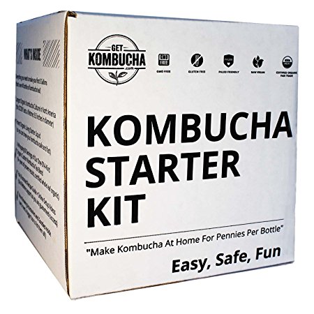 Kombucha Brewing Starter Kit: 6.5" Organic SCOBY, Largest USDA Culture In North America, Organic Loose Leaf Tea Brew 80 Bottles, Organic Sugar, Instructions, Videos, Recipes, Supplies and More!