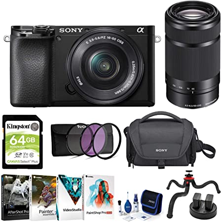 Sony Alpha a6100 APS-C Mirrorless ILC with 16-50mm & 55-210mm Lenses Bundle (8 Items)