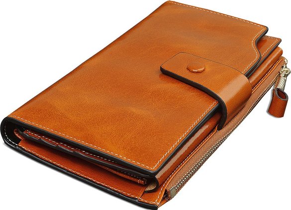 Yahoho Womens Large Capacity Luxury Wax Genuine Leather Wallet With Zipper Pocket
