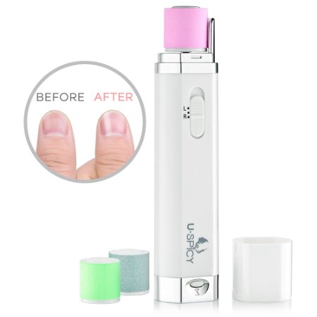 USpicy Nail Buffer and Polisher Chemical-free Alternative with Salon Results in Seconds Includes 3 Rollers and AA Batteries