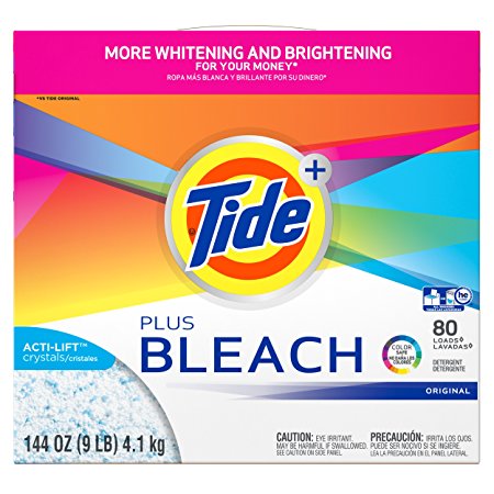 Tide Plus Bleach Powder Laundry Detergent, Original, 80 Loads, 144 Ounce