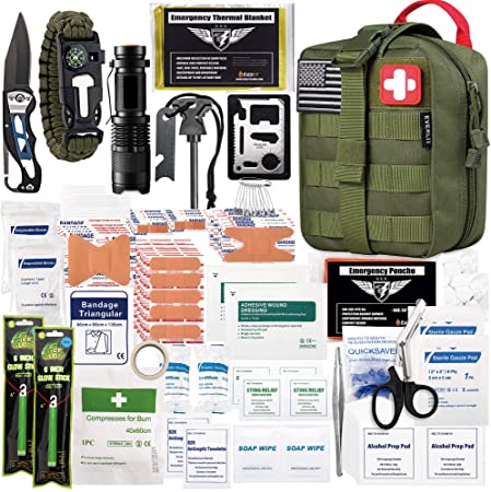 EVERLIT 250 Pieces Survival First Aid Kit IFAK Molle System Compatible Outdoor Gear Emergency Kits Trauma Bag for Camping Boat Hunting Hiking Home Car Earthquake and Adventures