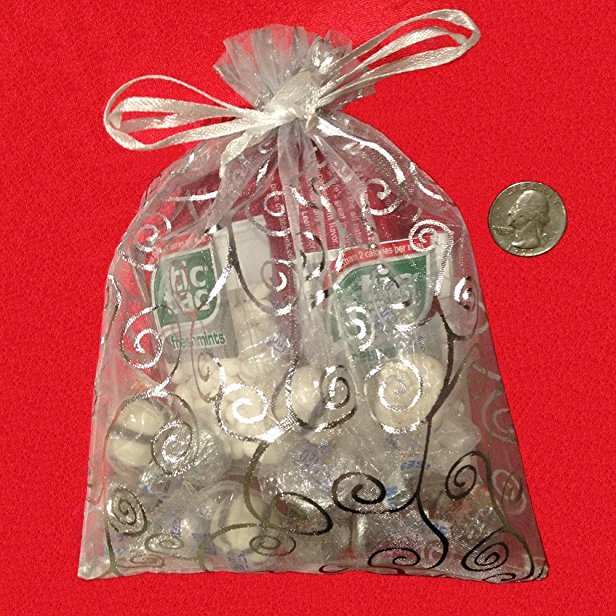 50 Organza Gift Bags (White with Silver Details)