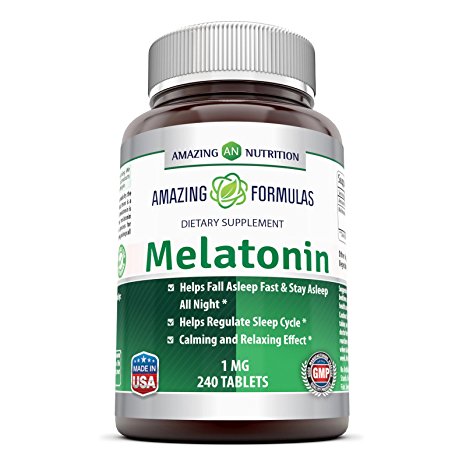 Amazing Nutrition Melatonin – 1 Mg Tablets - Best Choice of Natural Sleep Aid Supplement – Promotes Calming and Relaxing Effect - 240 Tablets Per Bottle- Suitable for Vegetarian