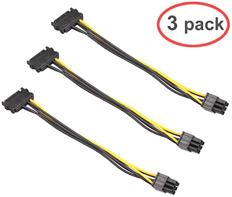 LIANSHU 3Pack 6 Pin PCI-e to SATA Power Cable - 8 Inches