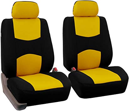 FH Group FB050102 Flat Cloth Seat Covers (Yellow) Front Set – Universal Fit for Cars Trucks & SUVs