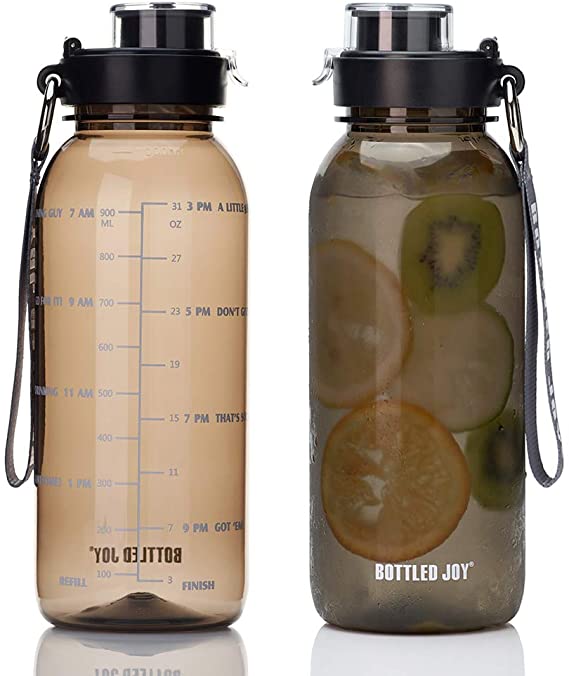 BOTTLED JOY 32oz Water Bottle, BPA Free Water Bottle with Motivational Time Marker Reminder Leak-Proof 1L Drinking Bottle Tritan Sports Bottle for Camping Workouts Gym and Outdoor Activity