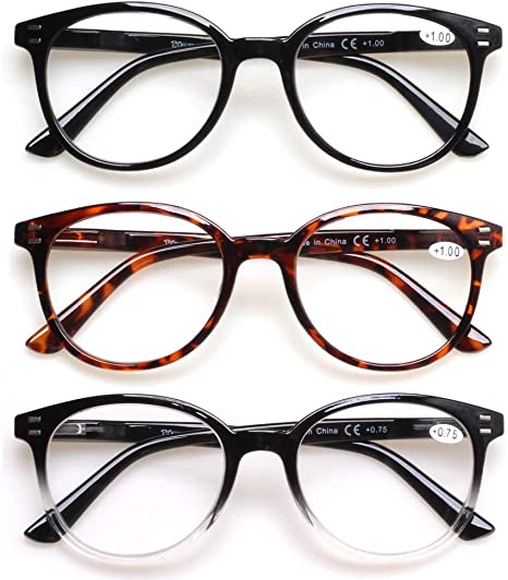 3 Pack Reading Glasses Spring Hinge Stylish Readers Black/Tortoise for Men and Women