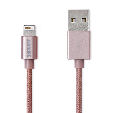 [Apple MFi Certified] Zendure 3.3 ft 39 inch (100 cm 1 meter) Nylon Braided USB Charge/Sync Cable with Lightning Connector for iPhone 6 / 6 Plus, iPad Air 2 and More (Rose Gold)