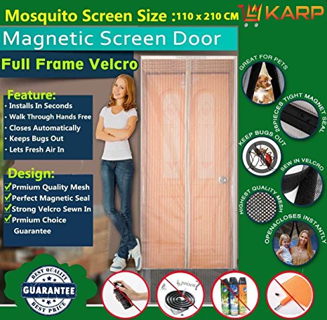karp Mosquito Magnetic Screen Door Full Frame Curtain With Hook And Loop Fastener Tape (110 Cm W X 210 Cm H) (Package Weight - 675 Grams) -Cream Color
