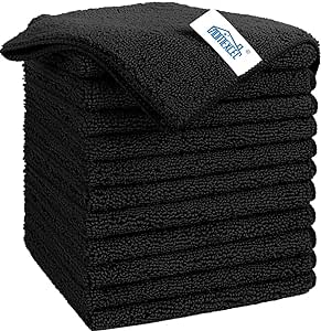 HOMEXCEL Microfibre Cleaning Cloth Black, 12 Pack Premium Microfibre Towels for Cars, Lint Free, Scratch-Free, Highly Absorbent, Reusable Cleaning Rags for Car, Household, Kitchen, 30 x 30 cm