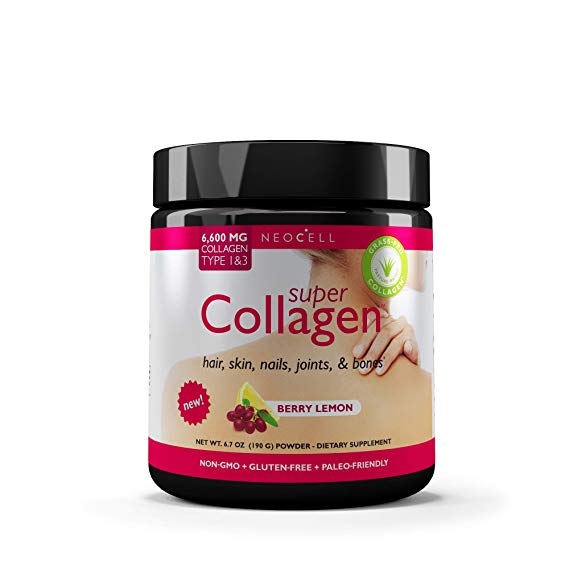 NeoCell - Super Collagen Powder - Berry Lemon - 6600mg Hydrolyzed Super Collagen Type 1&3 Promotes Healthy Hair, Skin, Nails, Joints, Tendons, Ligaments, and Bones; Non-GMO and Gluten-Free - 6.7 oz.