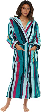 Alexander Del Rossa Bath Robes for Women, Long Hooded Plush Female Bathrobe, Regular and Plus Size, Christmas Gifts for Women