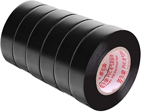 viaky Black Electrical Tape 6 Pack Each Roll 0.6" x 50 High End Industrial Grade - Rated to 176 Degrees & 600 Volts - Vinyl Insulating Backing - Perfect for Electric Wiring Projects