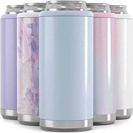 Maars Skinny Can Cooler for Slim Beer & Hard Seltzer | Stainless Steel 12oz Koozy Sleeve, Double Wall Vacuum Insulated Drink Holder - Glitter Iceberg