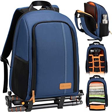 TARION Camera Backpack Waterproof Camera Bag Large Capacity Camera Case with 15 Inch Laptop Compartment Rain Cover for Women Men Photographer Lens Tripod Blue