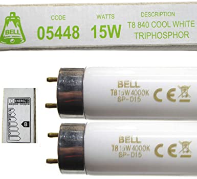 2 Pack of 15W T8 450mm 18" Fluorescent Tubes Cool White 4000k Bell Lighting 05448