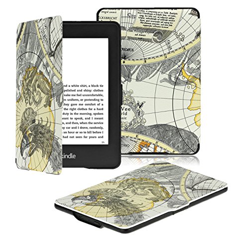 OMOTON Kindle Paperwhite Case Cover - The Thinnest and Lightest PU Leather Smart Cover for All-New Kindle Paperwhite (Fits All versions: 2012, 2013 and 2015 All-new 300 PPI Versions), Black Gray Map