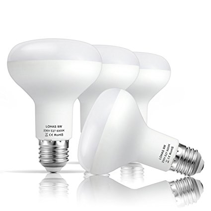 LOHAS® 9 Watt R80 E27 Reflector LED Screw Bulbs,Replace 75 Watt Incandescent Light Bulbs,720lm,Day White 6000K,Non Dimmable,220-240V AC,Pack of 4 Units
