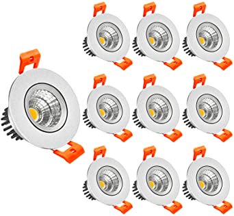 LightingWill 2inch LED Dimmable Downlight, 3W COB Recessed Ceiling Light, Warm White 3000K-3500K, CRI80, 25W Halogen Bulbs Equivalent, Silver(10 Pack)